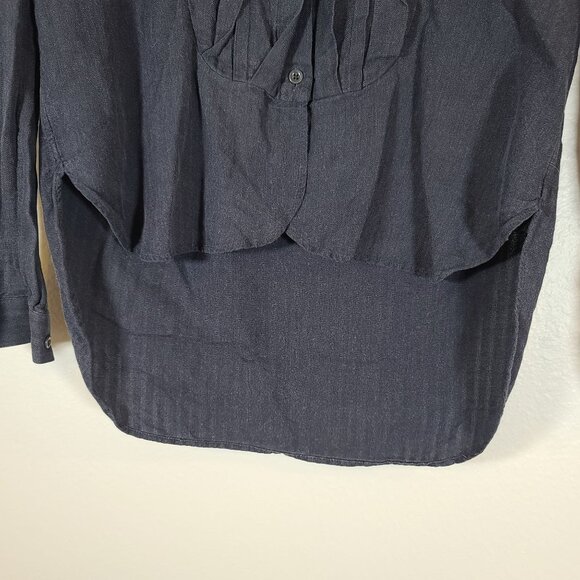Sibel Saral Cotton Long Sleeve Button Pleated Front Hi-Low Blouse Dark Blue S - Picture 3 of 8